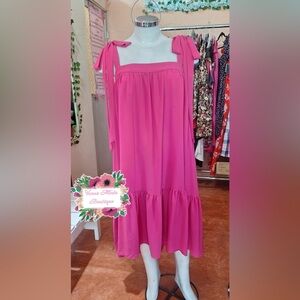 Vibrant Pink Sleeveless Midi Dress